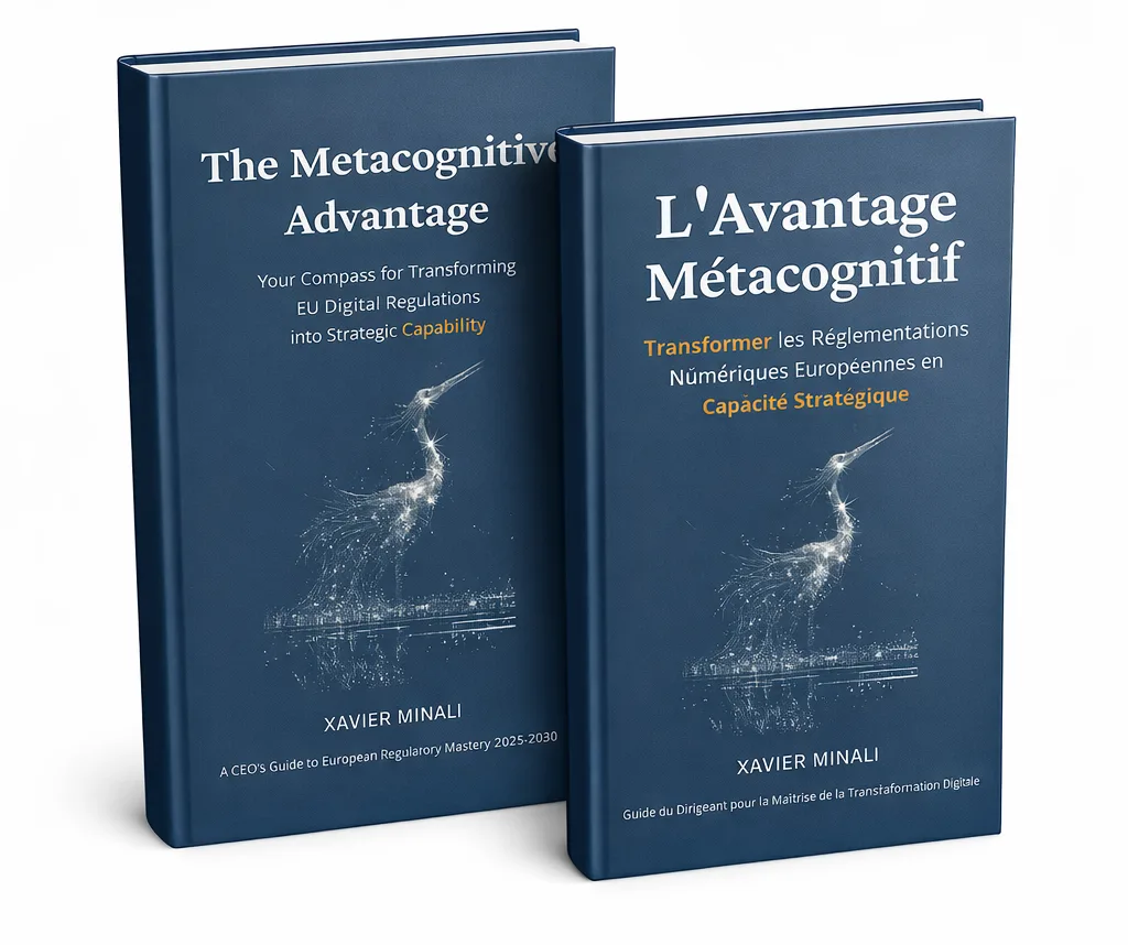 Couverture de L'Avantage Métacognitif, guide stratégique sur l'adaptation aux réglementations numériques européennes et l'apprentissage organisationnel
